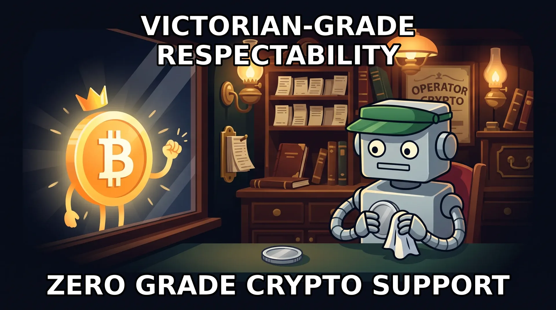 Illustration: BetVictor as a goofy mascot while the bitcoin coin bets elsewhere.