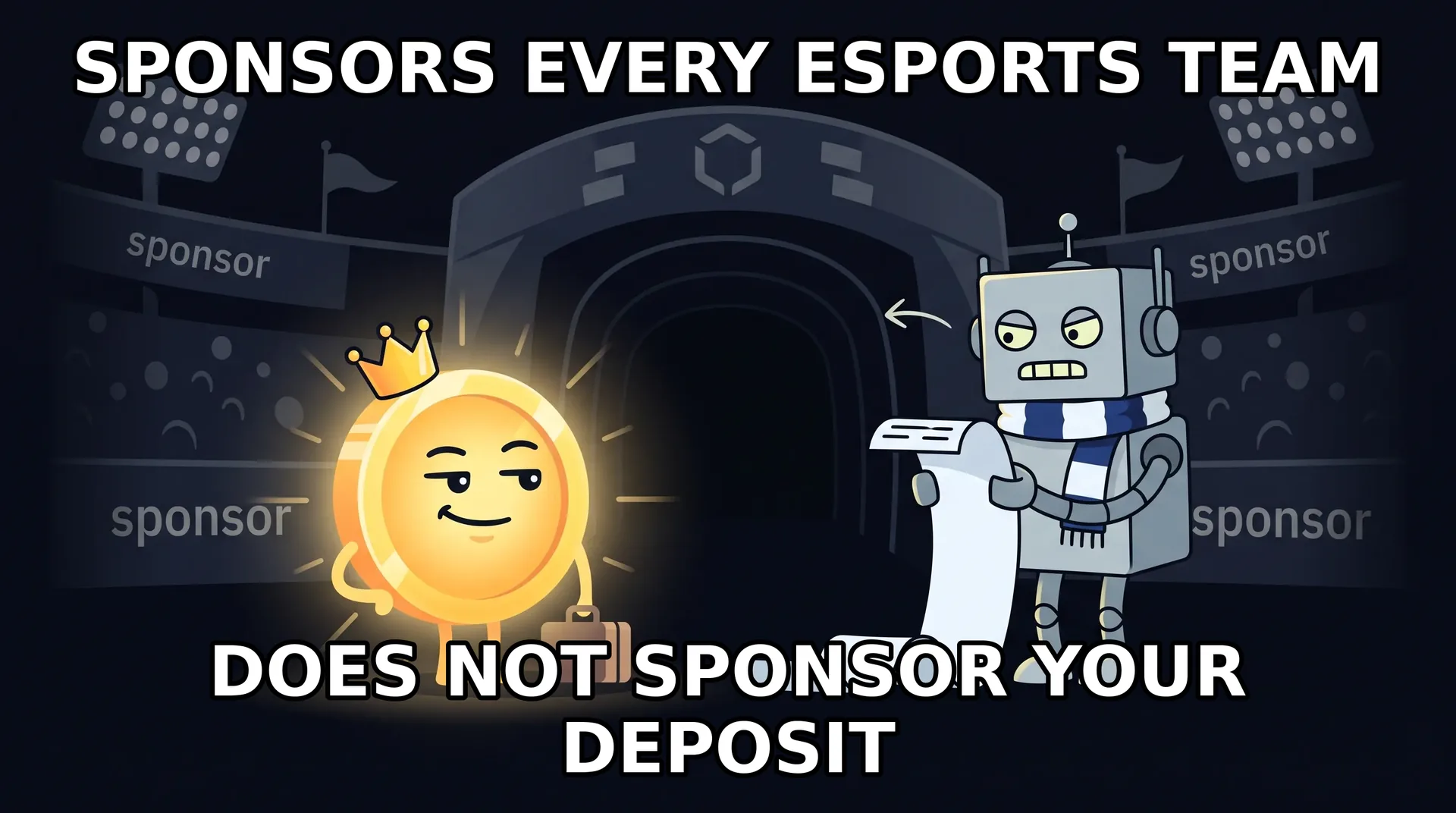 Illustration: Betway as a goofy mascot while the bitcoin coin bets elsewhere.