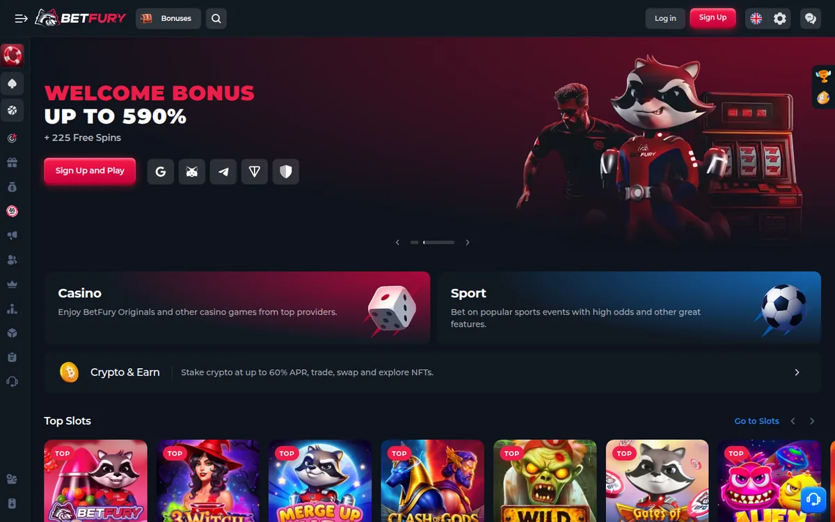 Screenshot: BetFury homepage