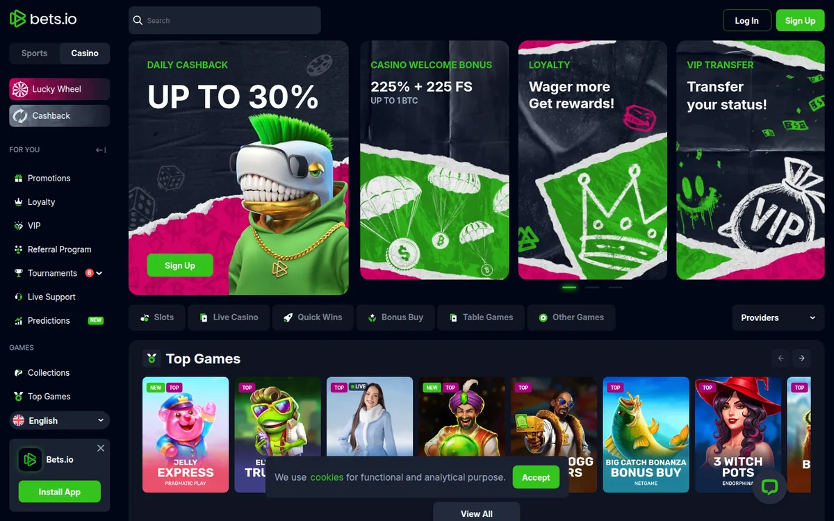 Screenshot: Bets.io homepage
