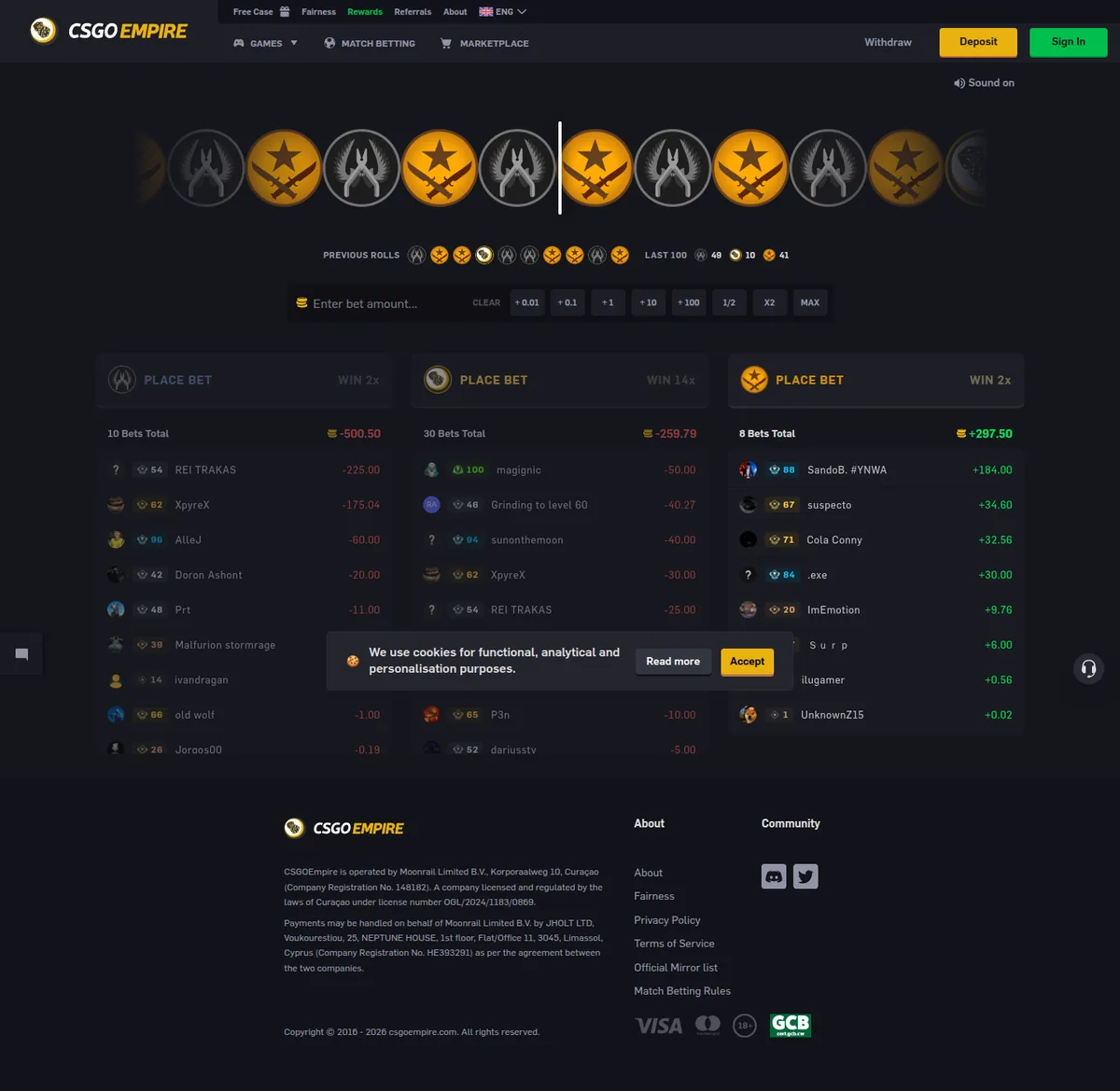Screenshot: CSGOEmpire full homepage