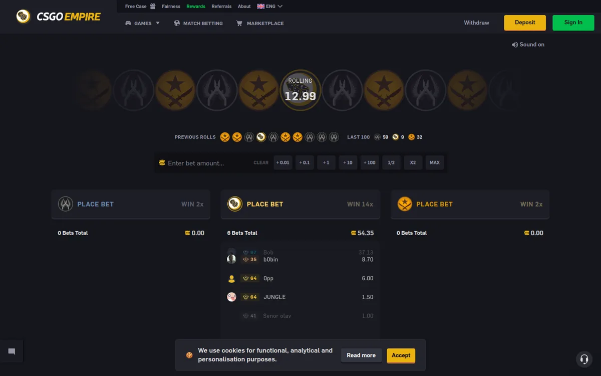Screenshot: CSGOEmpire homepage