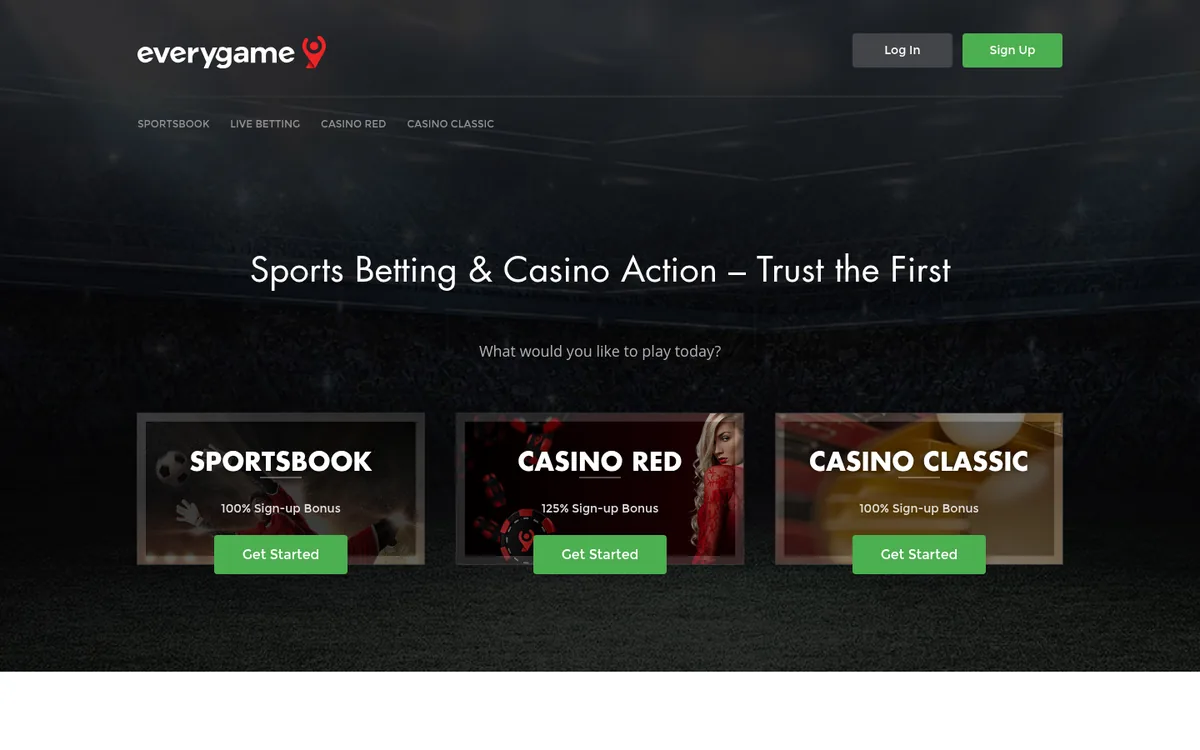 Screenshot: Everygame homepage