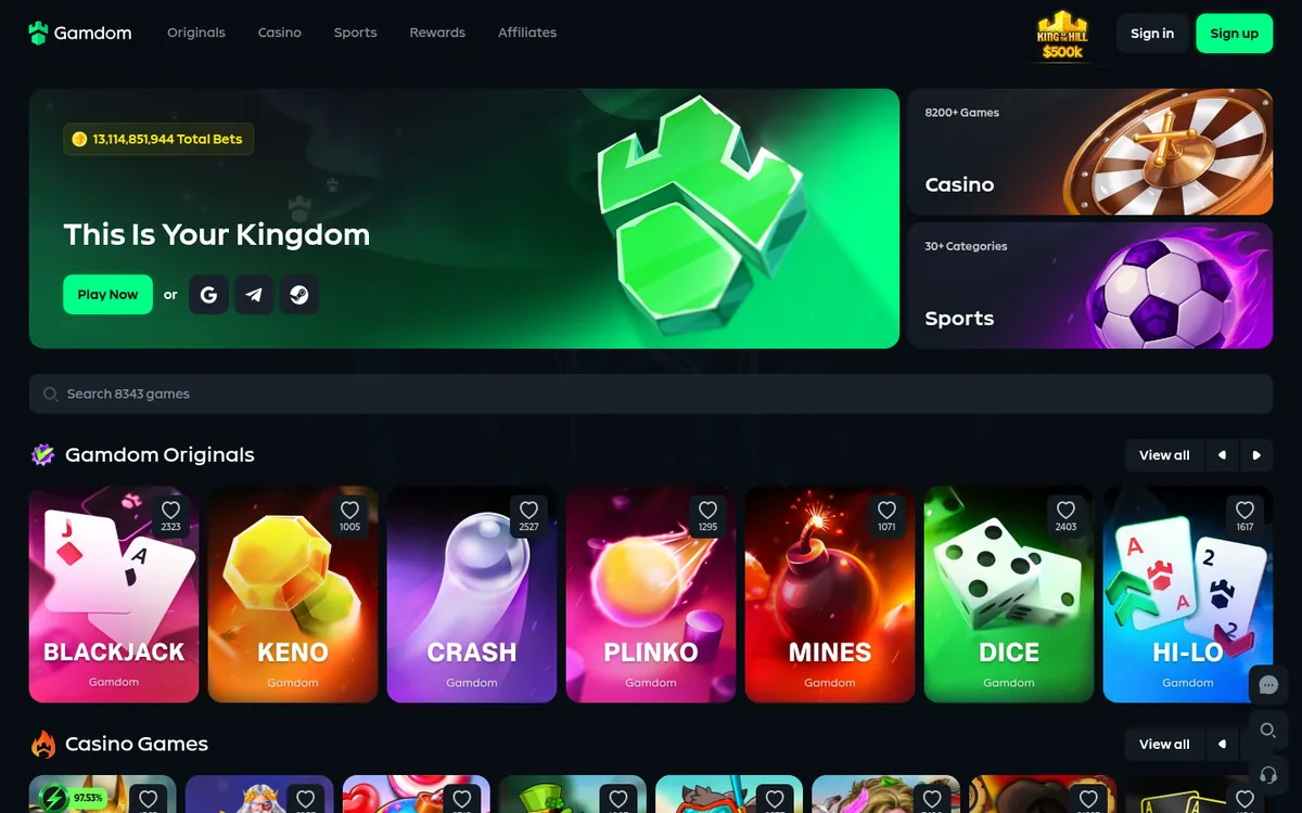 Screenshot: Gamdom homepage