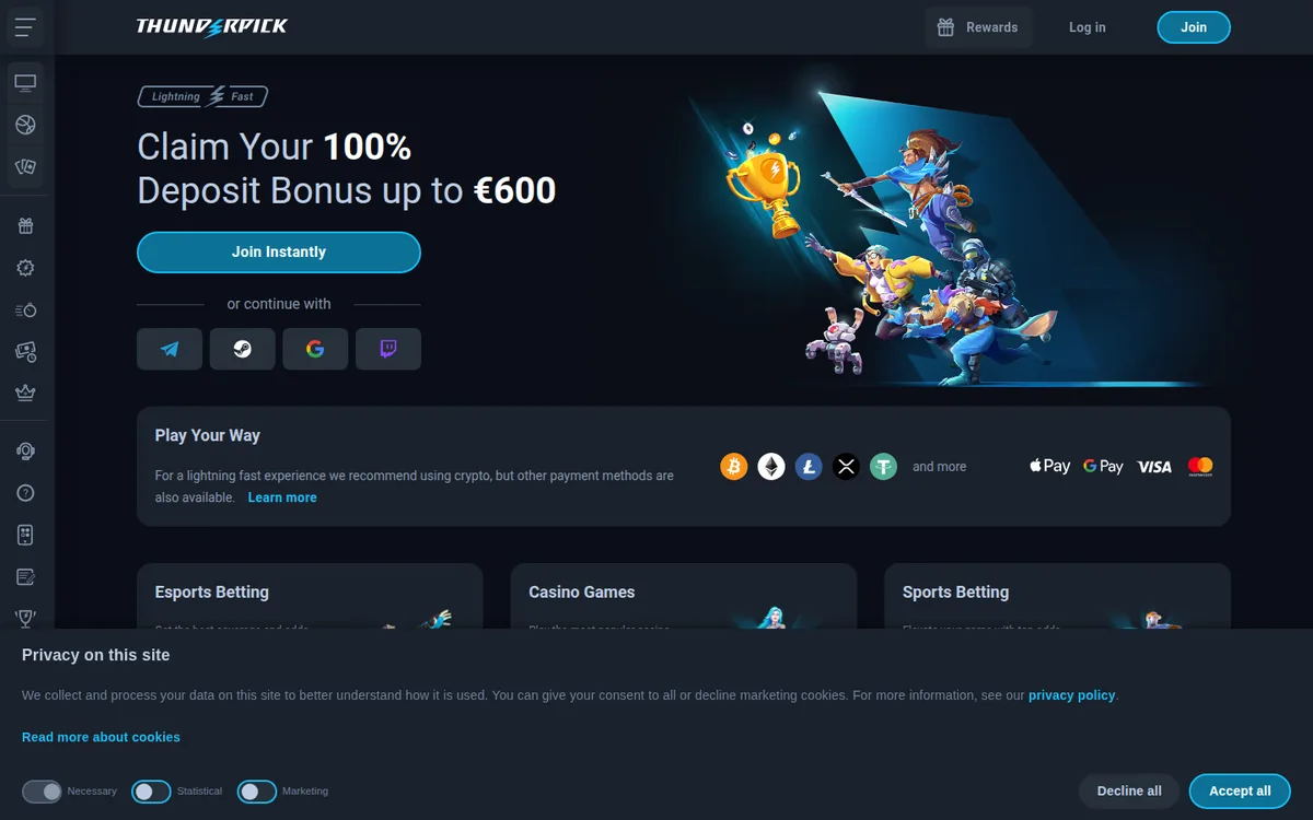 Screenshot: Thunderpick homepage